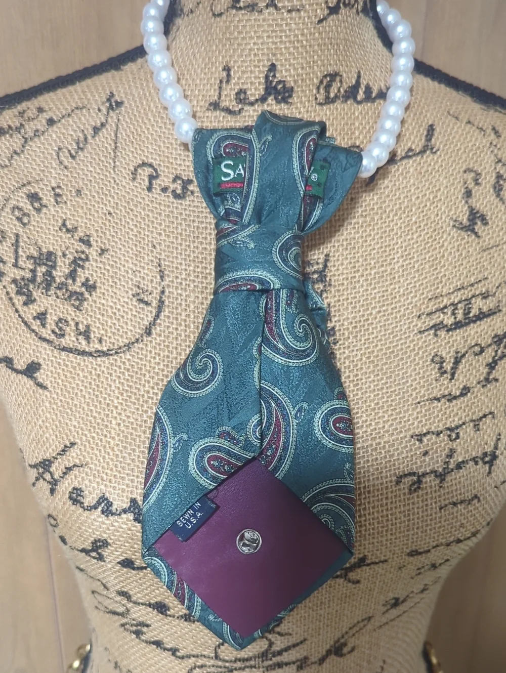 Necklace Not Included Green Paisley Decorative Tie with 'LOVE' Accent